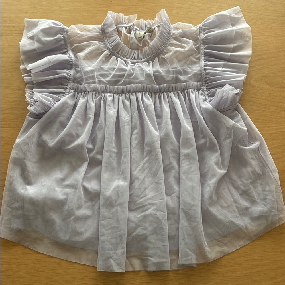 Joie Sheer Ruffled Top in Soft Gray